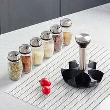 1pc Practical Rotating Spice Rack Storage Box - Rotating Countertop Herb & Spice Seasoning Storage Canister, 6 Glass Jars On 1 Tier, 12 Glass Jars On 2 Tiers, Kitchen Storage Helper, Suitable For Kitchen, School And Home Gatherings (Includes Stand) - Multicolor - View 6