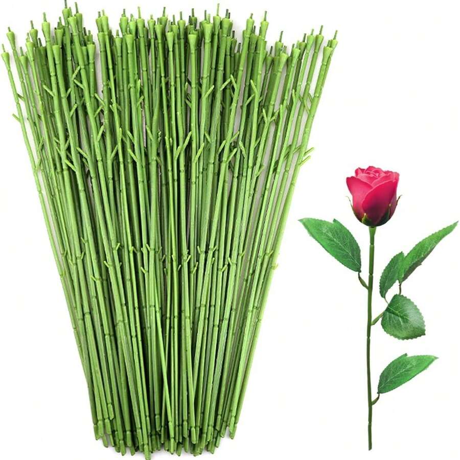 10/20/50pcs Artificial Rose Stems Plastic Green Floral Stems For Flower Arrangement, Bouquet, Wedding Decoration