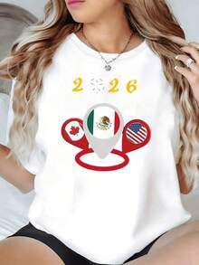 Símbolos que representan la unión deportiva entre México Canadá y Estados Unidos con un balón y el número 2026 evocando la pasión del fútbol y la confraternidad continental camiseta de mujer moderna y cómoda para uso casual - Negro - Ver 1
