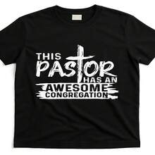 Camiseta exclusiva para pastor de iglesia cristiana, regalo divertido y decorado para el Día de la Independencia/Día del Padre - Negra, cuello redondo, color liso, 220 g, manga corta, estilo retro, dise?o estampado, unisex - Negro - Ver 1