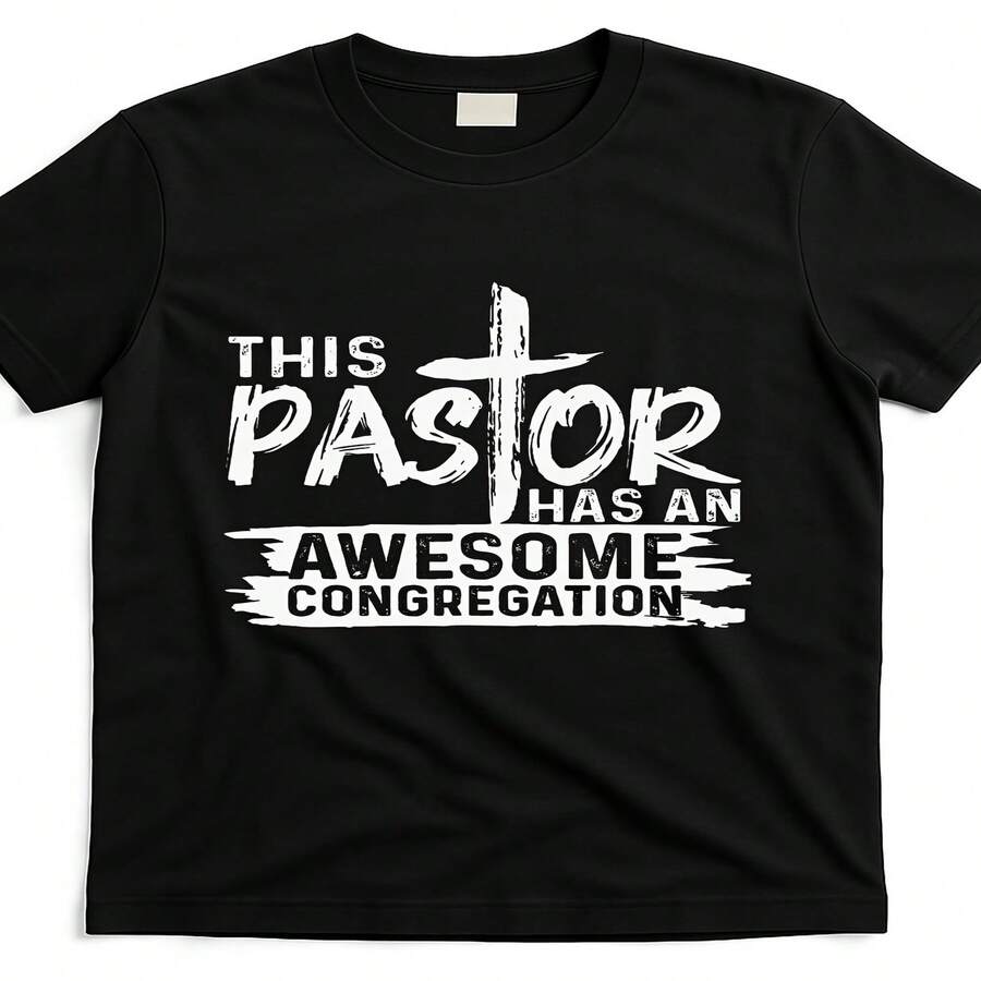 Camiseta exclusiva para pastor de iglesia cristiana, regalo divertido y decorado para el Día de la Independencia/Día del Padre - Negra, cuello redondo, color liso, 220 g, manga corta, estilo retro, dise?o estampado, unisex - Negro - Ver 1