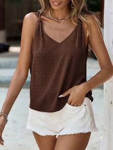 Camiseta sin mangas de unicolor para mujer, blusa de verano verde - Café integral - Ver 4