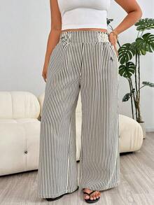 Pantalones casuales nuevos para otoño/invierno 2025, adecuados para salidas, uso diario casual, fiestas, ir al trabajo, volver al colegio, citas, hogar, fiestas de cumpleaños y múltiples ocasiones.Corte relajado, cintura elástica, pierna ancha, - Blanco y Negro 2 - Ver 4