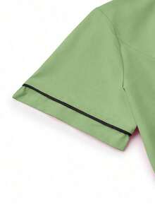 Conjunto de uniformes médicos: Parte superior de cuello en V de manga corta y pantalones para trabajadores de la salud - Verde - Ver 7