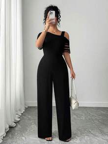 Mono informal de talla grande para mujer de unicolor y diseño minimalista asimétrico - Negro - Ver 6