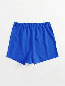 Falda corta con cintura elástica y abertura frontal - azul real - Ver 2