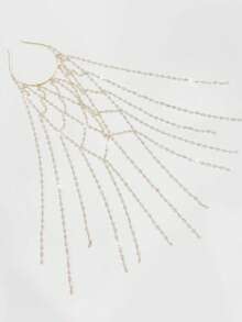 Elegant Shiny Hollow Mesh Hair Chain With Tassel Hair Accessory, Versatile For Party And Everyday Wear,Travel,Birthday - Gold - View 5