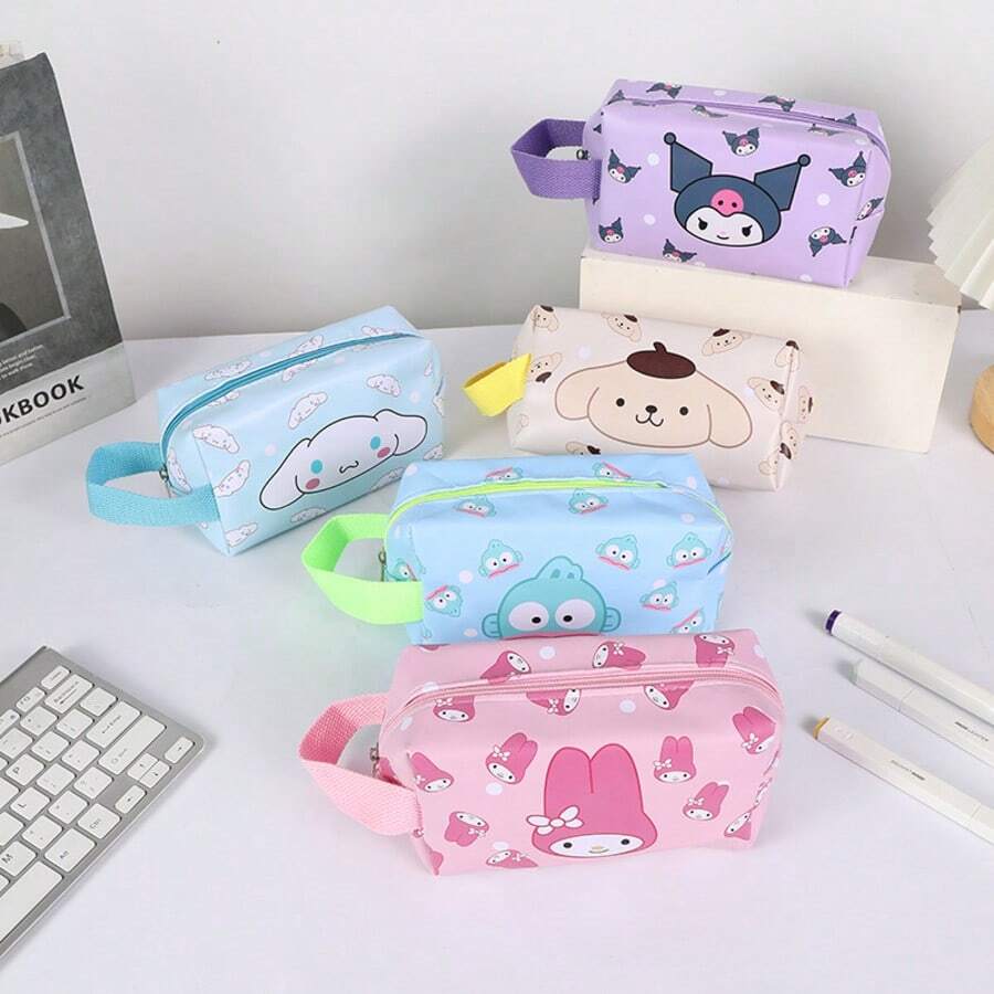 Túi đựng mỹ phẩm hoạt hình Hello Kitty & Friends dễ thương của Sanrio (1 chiếc/mảnh), túi đựng đồ trang điểm, túi đựng đồ dùng vệ sinh cá nhân dung tích lớn có tay cầm, thích hợp để đựng Melody, Kuromi, Pomompurin, thiết kế quà tặng ngày Valentine, quà sinh nhật, quà cưới, phụ kiện du lịch.