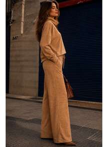 Women's Set In Elegant And Comfortable Ribbed Knit Fabric, Winter Fashion, Chic Blogger Style - 駝色 - 查看 2