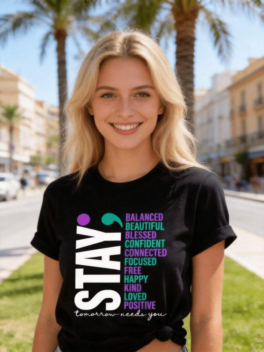 Camiseta "Quédate, mañana te necesita", Camiseta amable, amada y positiva, Camiseta de prevención del suicidio, Camiseta de salud mental, Camiseta "Tú importas", Camiseta de terapeuta - Negro - Ver 1