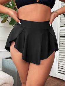 Falda de baño de unicolor para mujer de talla grande, adecuada para vacaciones de verano - Negro - Ver 1