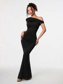 Ropa de verano, atuendos para citas diarias y viajes, atuendos de fiesta, atuendos interiores elegantes para mujeres, atuendos para salir, vestido asimétrico de sirena extra largo con hombros caídos, atuendos de club para mujeres, atuendos de - Negro - Ver 7