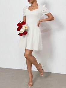Vestido romántico de manga corta para mujeres para fiestas de verano, vacaciones y el trabajo - Blanco - Ver 5