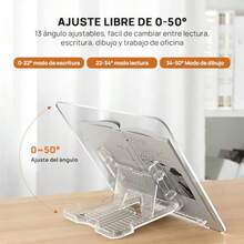 Atril Acrílico para Libros de Lectura, Soporte para Libros Ajustable en Ángulo con Clips Elásticos, Plegable, Porta Libros Ligero para Revistas, Ordenador Portátil, Receta, Libro de Texto medio - Transparente - Ver 3