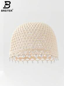 BREITER 1顶加厚手工钩编镂空针织帽，保暖宽松针织帽，带流苏，冬季时尚配饰，波西米亚风格，适合母女、女性、节日、万圣节 - 針織帽 - 查看 5