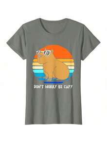 Retro Rodent Funny Capybara Dont Be Worry Be Capy T-Shirt - Black - View 5