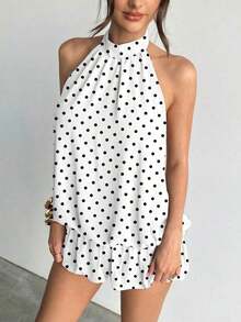 casual de verano para mujer con cuello halter, unicolor y volantes en el bajo - Blanco 2 - Ver 5