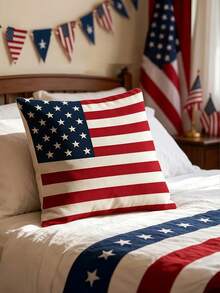 1/2/4 piezas Juego de fundas de almohada planas en 2D con diseño de bandera estadounidense, perfectas para celebraciones del Día de la Independencia, decoración festiva para el hogar y al aire libre, decoración para la sala de estar o el dormitorio, impresión plana en 2D, insertos de almohada no incluidos - Rojo y blanco - Ver 7