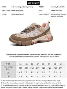 Zapatos de moda estacional para mujer con cordones, diseñados para prevenir aplastamientos y pinchazos, adecuados para trabajo, minería y construcción - Caqui - Ver 10