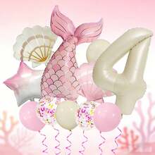 1 Set Mermaid Themed Balloon Set, Includes 32" Ivory Number Balloon, 39.37" Pink & Gold Mermaid Tail Balloon, 26" Pearl White & Pink Shell Balloons, 18" Pink & White Gradient Star Balloons, Suitable For Birthday Gifts, Mermaid Princess Themed Parties, Ocean Themed Events, Dream Theme, Easy To Create A Dreamy And Sweet Underwater Princess Atmosphere - View 16