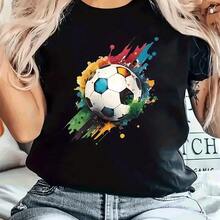 A Women's Short-Sleeved T-Shirt With A Modern Football Design And Round Neck. - hitam - View 2