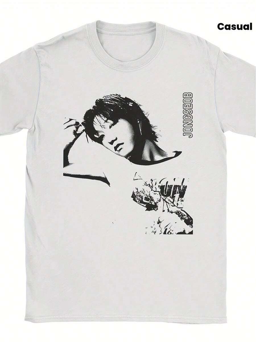 Camiseta Gráfica P1Harmony 2025 Idol - Unisex, con DUH! y Retratos de los Miembros - Cuello Redondo Manga Corta Casual, Adecuada para Hombres y Mujeres - Blanco - Ver 1