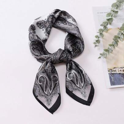 1pc Bohemian Style Elegant Paisley Print Satin Scarf, Men's Sunscreen Silk Scarf Versatile Headscarf Neckerchief Accessory