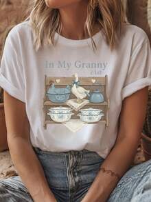 Camiseta de la época de mi abuela, camiseta vintage con estampado de estante de cocina de ganso, camiseta de abuela - Blanco - Ver 1