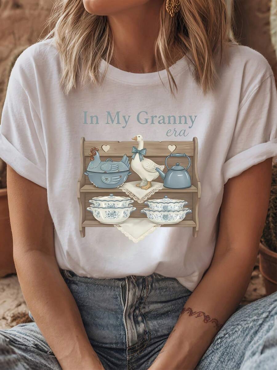 Camiseta de la época de mi abuela, camiseta vintage con estampado de estante de cocina de ganso, camiseta de abuela - Blanco - Ver 1