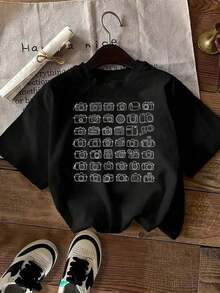 Ropa Curvy En Oferta Y  Camiseta De Manga Corta Con Estampado De CuadríCula E Icono De CáMara Retro - Camiseta Unisex Casual De Cuello Redondo Y Manga Corta Con Estampado, Ultra Suave Y Transpirable, Ideal Para El Verano, Regalo Perfecto Para FotóGrafos, Entusiastas De Las CáMaras Y Amantes De Los Viajes, Adecuada Para Uso Diario En Grupos De FotografíA, Linda Y A La Moda, Perfecta Para Vacaciones.Camisetas Para Mujer Y2K - Negro - Ver 1