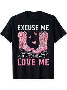 Camiseta divertida con estampado "Disculpe, parece que usted es divertido" y botas estilo western. La combinación perfecta de comodidad, estilo y durabilidad para el uso diario. - Negro - Ver 5