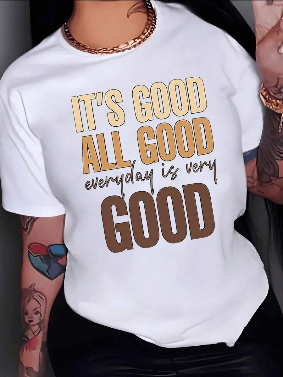 Inspiring Text That Expresses A Positive Attitude And Confidence, Highlighting The Optimistic Energy Of Everyday Life With Large Letters In Warm Tones. Comfortable Casual Women's T-Shirt For Everyday Wear - 白色 - 查看 1