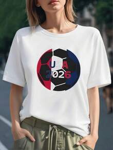 Balón con los colores rojo blanco y azul que simboliza la unión deportiva y la pasión por el fútbol mundial con referencia a USA 2026 camiseta para mujer 100% algodón cómoda y moderna - Negro - Ver 6
