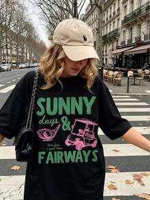 Mexican Basic T-Shirt 100% Cotton Sunny Days And Fairways, Golf Shirt, Gift For Golf Lovers, Summer Graphic T-Shirt 2026 - Women's Short Graphic Tees, Concert Wear, Cute Clothes, New Release - 黑色 - 查看 1