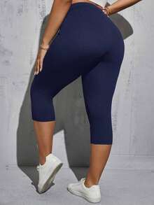 Pantalones capri de verano para mujer de talla grande, 2 piezas de leggings estampados, leggings negros, pantalones capri deportivos para mujer, leggings de mujer, conjunto de 2 piezas de leggings negros, ropa de otoño, atuendos de maestro - Azul - Ver 2