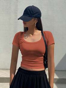 Camiseta Corta De Manga Corta - Naranja Coral - Ver 3