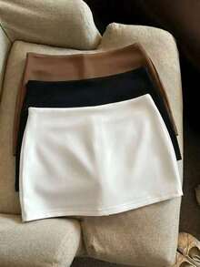 a casual de unicolor para mujer, adecuada para usar debajo de faldas vaqueras de cintura alta, conjunto de 3 pantalones cortos/faldas para mujer - Blanco - Ver 4