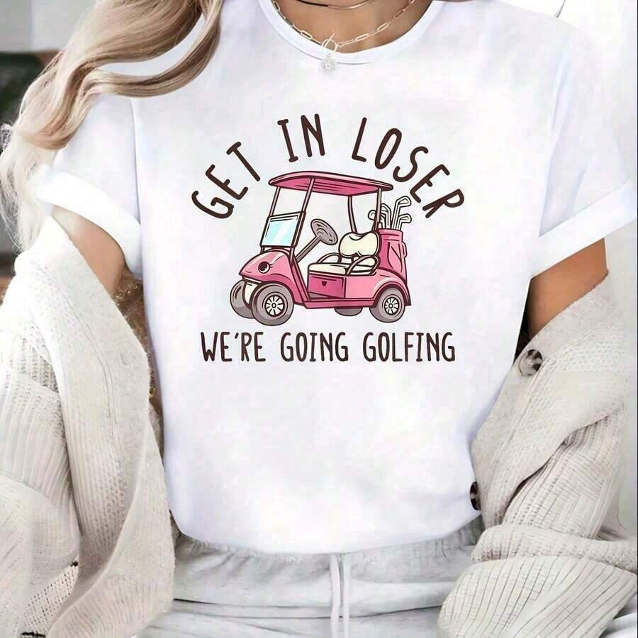 Put On This T-Shirt And Get Ready To Play Golf! It's A Fun Short-Sleeved, Crew-Neck Golfer's Tee With A Casual Printed Design. Made From High-Quality Pure Cotton, It Features A Simple Print And A Soft, Breathable Fabric. It's Comfortable And Loose-Fitting, Suitable For All-Day Wear, Perfect For The Office, And Has A Stylish And Youthful Design For Everyday Spring And Summer Outfits. - 白色 - 查看 1