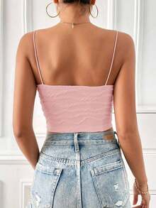 corta de mujer de verano de unicolor con jacquard ajustado - Rosa - Ver 2