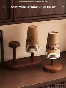 2pcs Disposable Paper Cup Storage Rack Double Groove Wrought Iron Solid Wood Cup Holder Bar Counter Desktop Coffee Cup Organizer For Household Kitchen Countertop, Coffee Corner, Coffee Shop, Milk Tea Shop, Office Pantry Storage - Multicolor - View 8