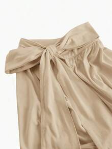 Blusa con cuello alto, lazo y recogido, casual y de moda para uso diario, perfecta para vacaciones, citas, picnics, fiestas, bailes de graduación, festivales y cumpleaños; uso diario, salir, té, club, primavera/verano, invitada de boda - Caqui - Ver 3