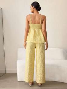 Set de 2 piezas de conjunto informal de camiseta de tirantes y pantalón de pierna ancha con estampado floral para maternidad - Amarillo 2 - Ver 2