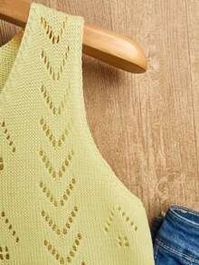 Ropa de punto casual de mujer de cuello en V sin mangas - Amarillo - Ver 6