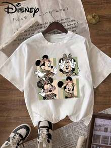 Disney Minnie Leopard Print T-Shirt, Round Neck Pullover, Casual Sporty Short Sleeve Top For Women - White - View 6