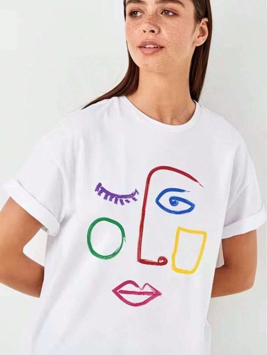 Unisex 100% Cotton T-Shirt With Colorful Abstract Art Graphic Print. - Putih - View 1