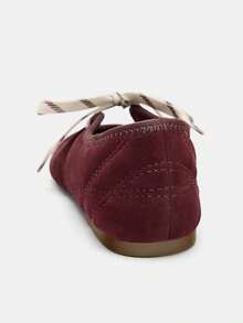 New Spring/Autumn British Style Fashion Low Vamp Ballet Flat Lace-Up Casual Mary Jane Shoes - Burgundy - View 3
