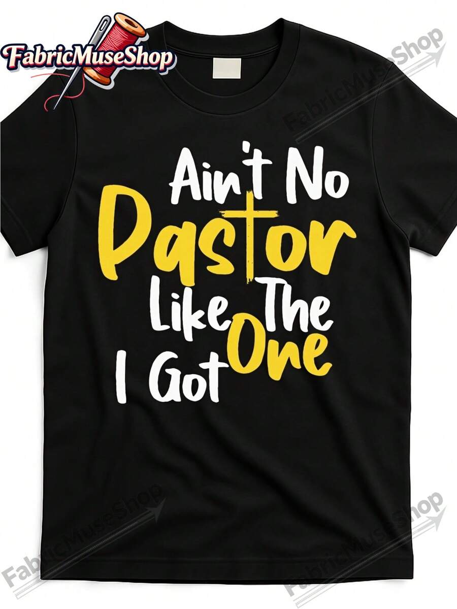 Camiseta cristiana para hombre "El pastor que tengo es inigualable" - Camiseta de estilo urbano con llamativa combinación de colores amarillo y blanco, corte holgado, cuello redondo, mangas cortas, adecuada para eventos religiosos y uso diario, ropa de iglesia lavable a máquina. - Negro - Ver 1