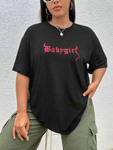 Off-The-Shoulder T-Shirt With Letter Print - Black - View 7