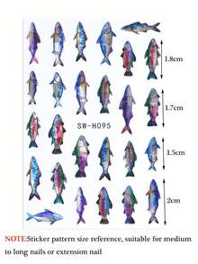 2 buah Stiker Kuku Pola Ikan Laser 3D, Desain Hewan Laut Musim Panas Kerang Gradien DIY Holografik Gradien Fashion Y2K Stiker Kutek Gel Perekat Diri, Dekorasi Salon Seni Kuku - MultiWarna - View 3