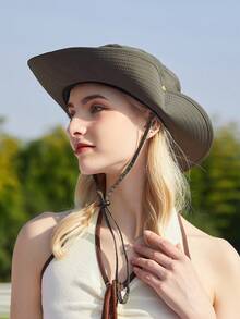 1 pieza Sombrero de sol unisex para senderismo y pesca, gorra de protección solar estilo vaquero para camping y escalada al aire libre - Lila Púrpura - Ver 6
